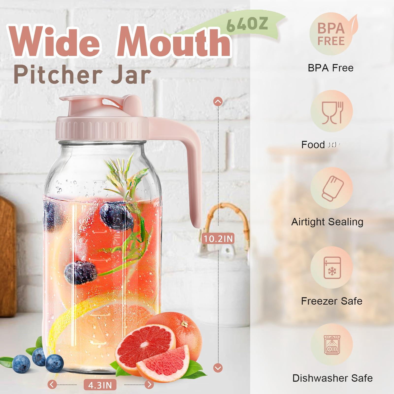 Mason Jar With Pour Spout Lid V-shaped  2 Quart Iced Tea Pitcher Double Leak Proof 64 Oz Drink For Breastmilk Sun Juice Coffee Creamer
