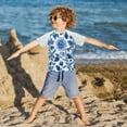 thumbnail image 3 of FORMRS Boys Rash Guard with Short Sleeves UPF 50+ Swim Shirts Sizes 3-12T, Blue Floral Pattern, 3 of 6