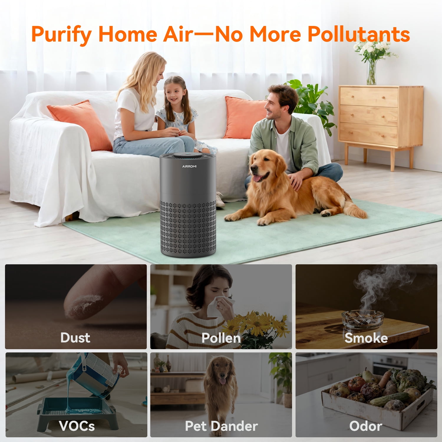 AIRROMI Air Purifier for Home Bedroom Covers 990 Ft² - Hepa 3-in-1 Filter, with Aromatherapy, Night Light & Timer, Remove Smoke, Pet Dander, Odor, Dust,A2001 Black