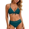 thumbnail image 2 of PWPSG Mesh Panel Bikini Two Piece Swimsuit with Bow Front Detail Ruched High Waist Bottom Green L, 2 of 6