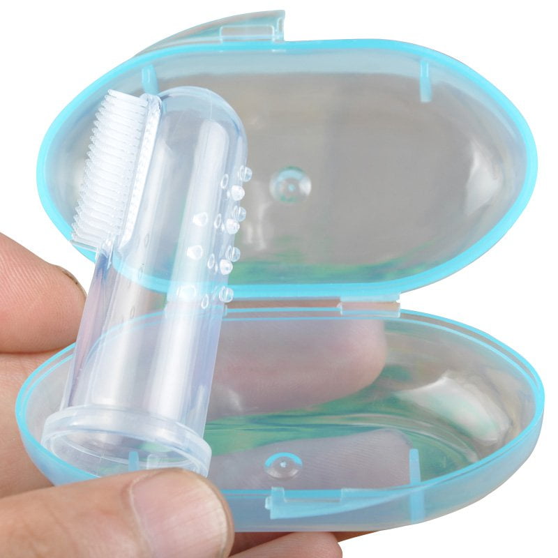 Baby Kid Soft Transparent Silicone Finger Toothbrush Massage Clean Teeth w/ Box 
