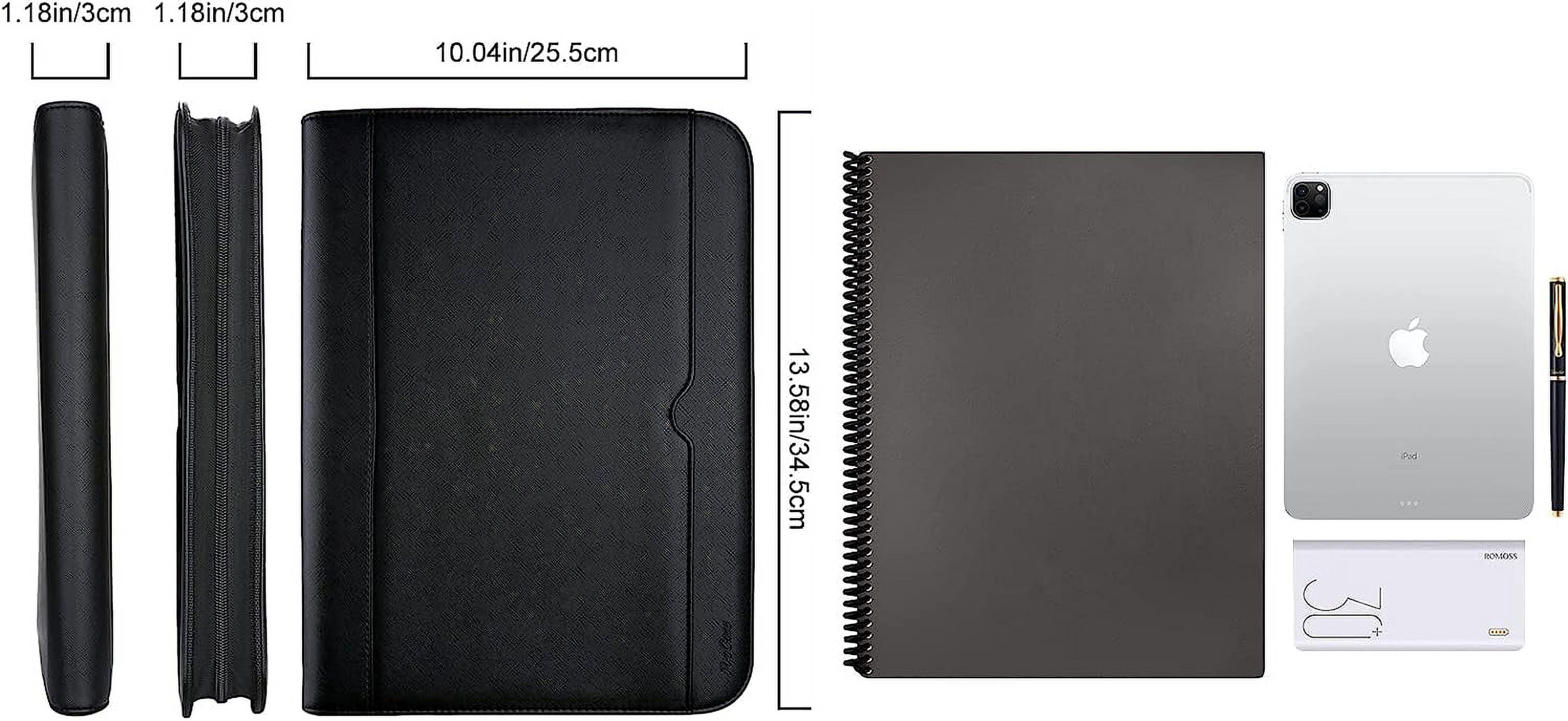 ProCase Portfolio Binder, Leather Padfolio File Folder Zipper Notepad Business Legal Document Holder with Tablet Sleeve, Phone Pouch, Card Organizer, Writing Pad -Black