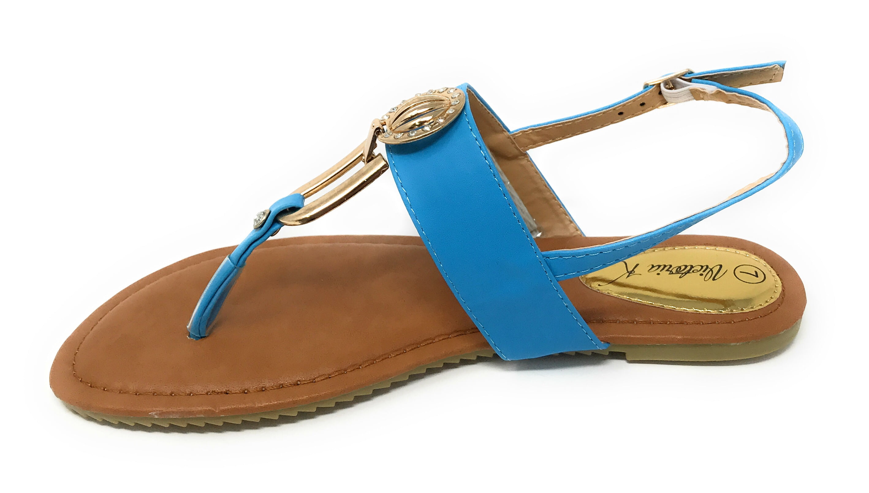 Victoria K Women's Rhinestone and Gold medallion Sandals