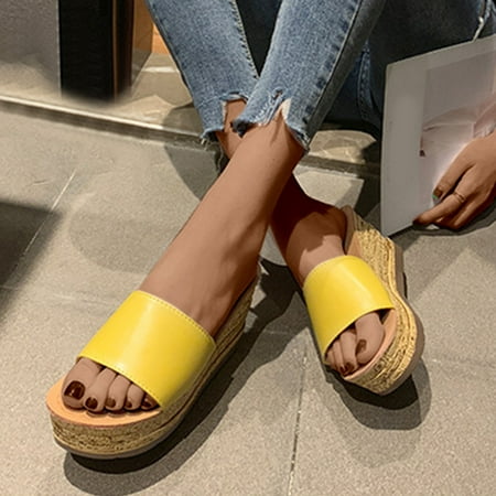 

mtvxesu Slides for Women Women s Sponge Cake Thick Bottom Fish Mouth Cool Sandals Straight Line Slippers Slide Sandals Women Office Discount