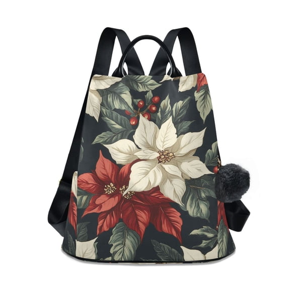 FORMRS Women's Travel Backpack Purse Anti-Theft Hidden Pockets Casual Shoulder Bag, White Christmas Leaves