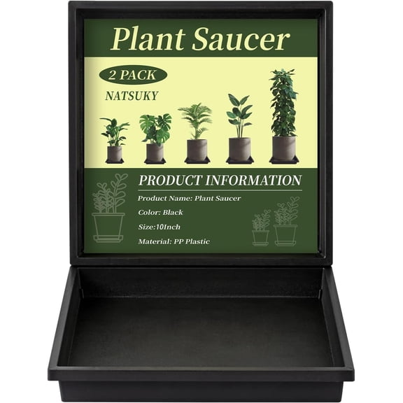 Square Plant Saucer 10 Inch 2 Pack, 8 10 12 14 Inch Plant Trays for Indoors Heavy Duty Plastic Flower Plants Saucers for Pots Outdoors No Holes Drip