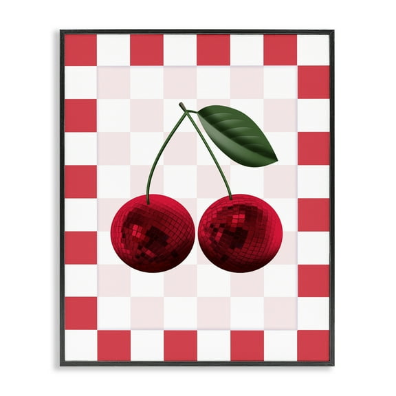 Stupell Industries Disco Cherries on Checkered Food & Beverage Painting Black Framed Art Print Wall Art, 11 x 14