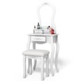 thumbnail image 4 of Patiojoy Coiffeuse Miroir Table de Maquillage Style Simple Coiffeuse avec Banc Coussiné Blanc, 4 of 10