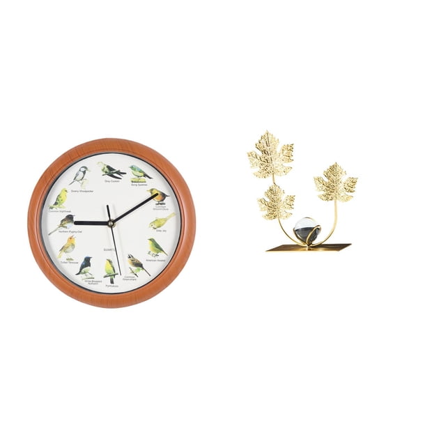 Reloj de pared,Reloj de pared con pájaro cantor Relojes de pared con pájaros,Relojes de pájaros con sonido Reloj decorativo que canta,Estatua de estatuilla,Estatuas de hojas y flores de