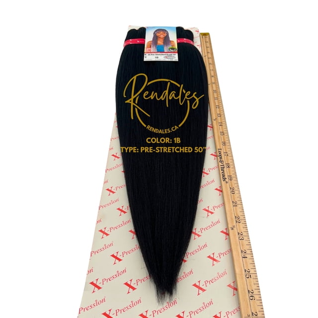 X-Pression 50" 3X Pre-stretched Braids, Braiding Hair Extensions African Kinky, Pre-Cut, Pre-Stretched, Synthetic Fiber, 3 bundles, Soft & Shiny, Ready for Hot Water Use, 240g