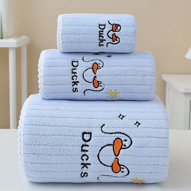 Toalla de cara suave para niños, toalla de baño, juego de tres piezas, absorbente, no se desprende fácilmente, de terciopelo coral, para lavarse la cara, para limpiar el cabello, toalla femenina