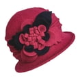 thumbnail image 2 of Womens Beach Hat Women Floral Wool Cloche Hat 1920S Vintage Winter Hat Red One Size, 2 of 3