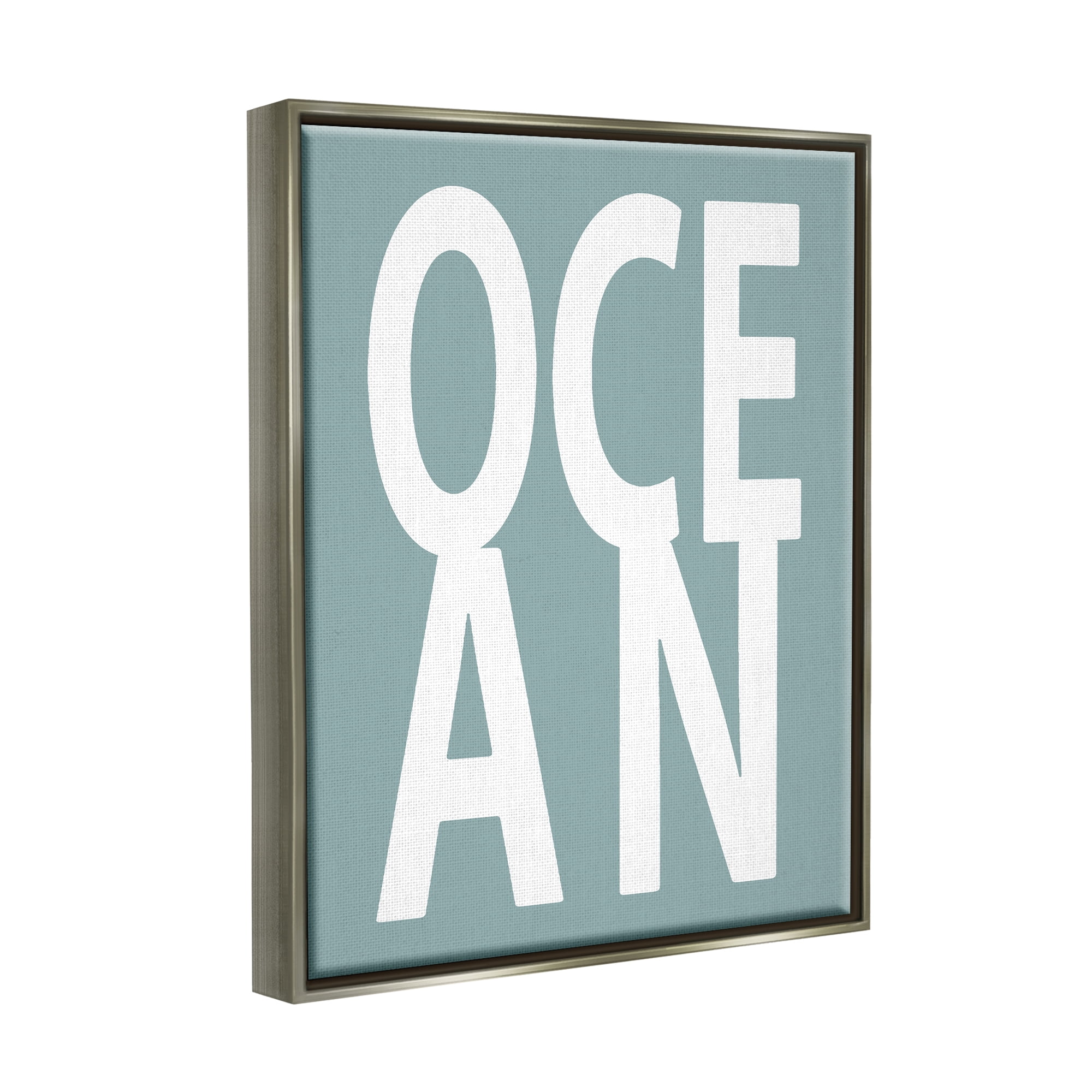 Stupell Ocean Beach Text Letters Phrase Landscape Painting Gray Floater Framed Art Print Wall Art