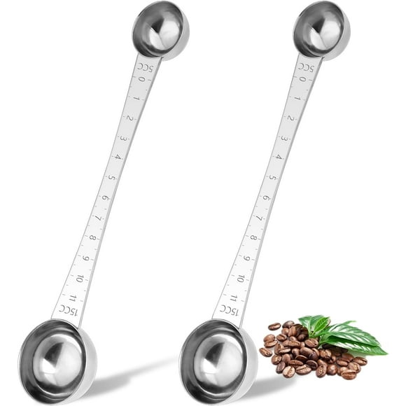 2 Pieces Dual-Measure Coffee Scoop Set with Tick Mark 1 Tablespoon 5 ml 15 ml Coffee Scoop 2 Tablespoon Precise Scooping Stainless Steel Long Head Spoon for Ground Coffee Brewing Tea Sugar Milk