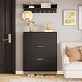 thumbnail image 5 of Tribesigns Modern Shoe Cabinet, Freestanding Shoe Storage Cabinet with Wall Mount Coat Rack, Shoes Organizer Cabinets with 3 Flip Drawers for Entryway, Black & Gold, 5 of 5
