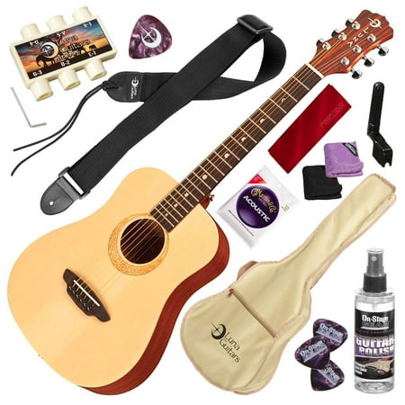 Luna Safari Series Muse Spruce 3/4-Size Travel Acoustic Guitar with Guitar Care Kit Basic Bundle