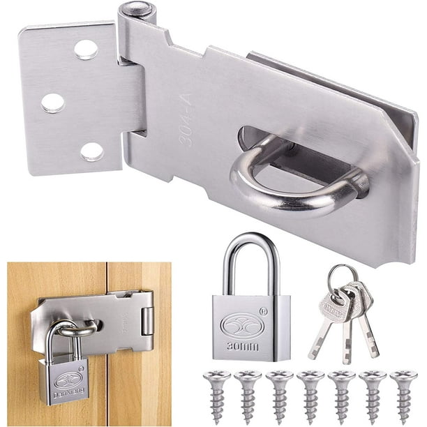 Staple Padlock Hasp with Padlock and Screws, Stainless Steel Door Latch  with Key, Heavy Duty Staple Padlocks, Waterproof Door Lock, Door Closer for