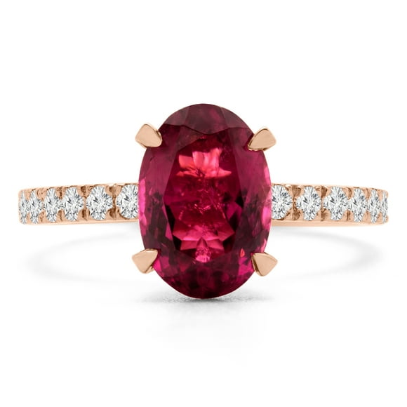 1 9/10 CTW Oval Red Tourmaline Under Halo Solitaire with Accents Engagement Ring in 14K Rose Gold (MD190074)