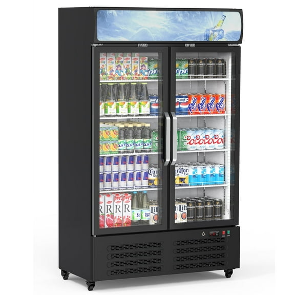 2025 New Commercial Refrigerators, 26 Cu.Ft. Upright Display Fridge, Beverage Cooler with LED Light, Adjustable Shelves, Glass Door Drink Refrigerator for Cafe, Grocery, Restaurant Use