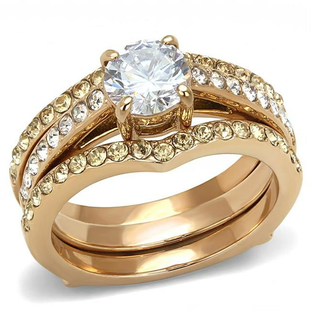 Alamode TK3264-9 Femmes IP Or Rose Bague en Acier Inoxydable avec AAA Grade CZ en Clair - Taille 9