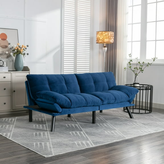 Convertible Futon Sofa Bed - with 180° Adjustable Armrest and Backrest, Folding 800 lbs Capacity Couch, Guest Bed for Multipurpose Guest Room or Home Office, Navy Blue