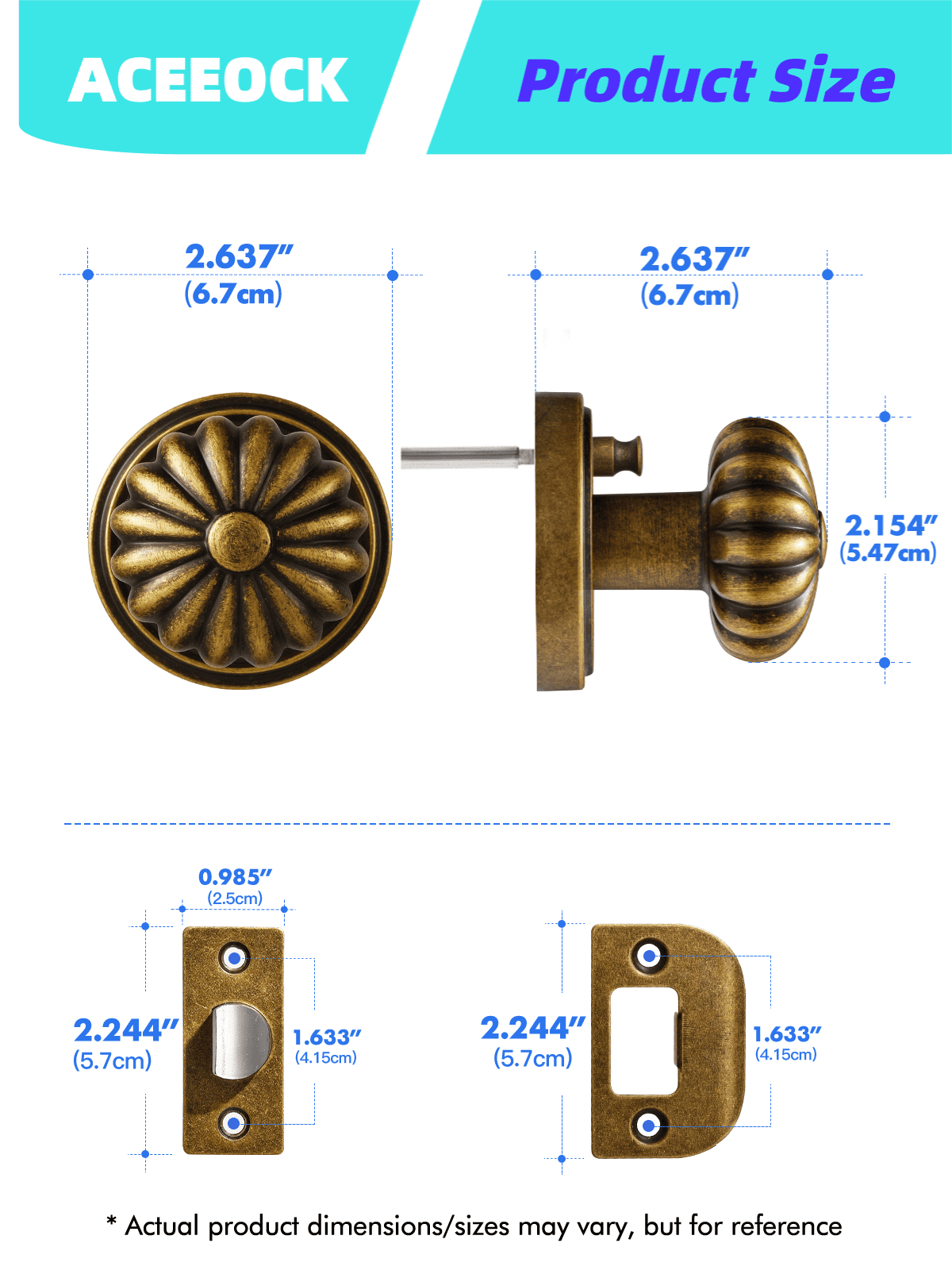 ACEEOCK Privacy Door Knob Antique Brass Door Knob, Bathroom Bedroom Door Handle Interior Vintage Doorknob, Aluminium Alloy Knob