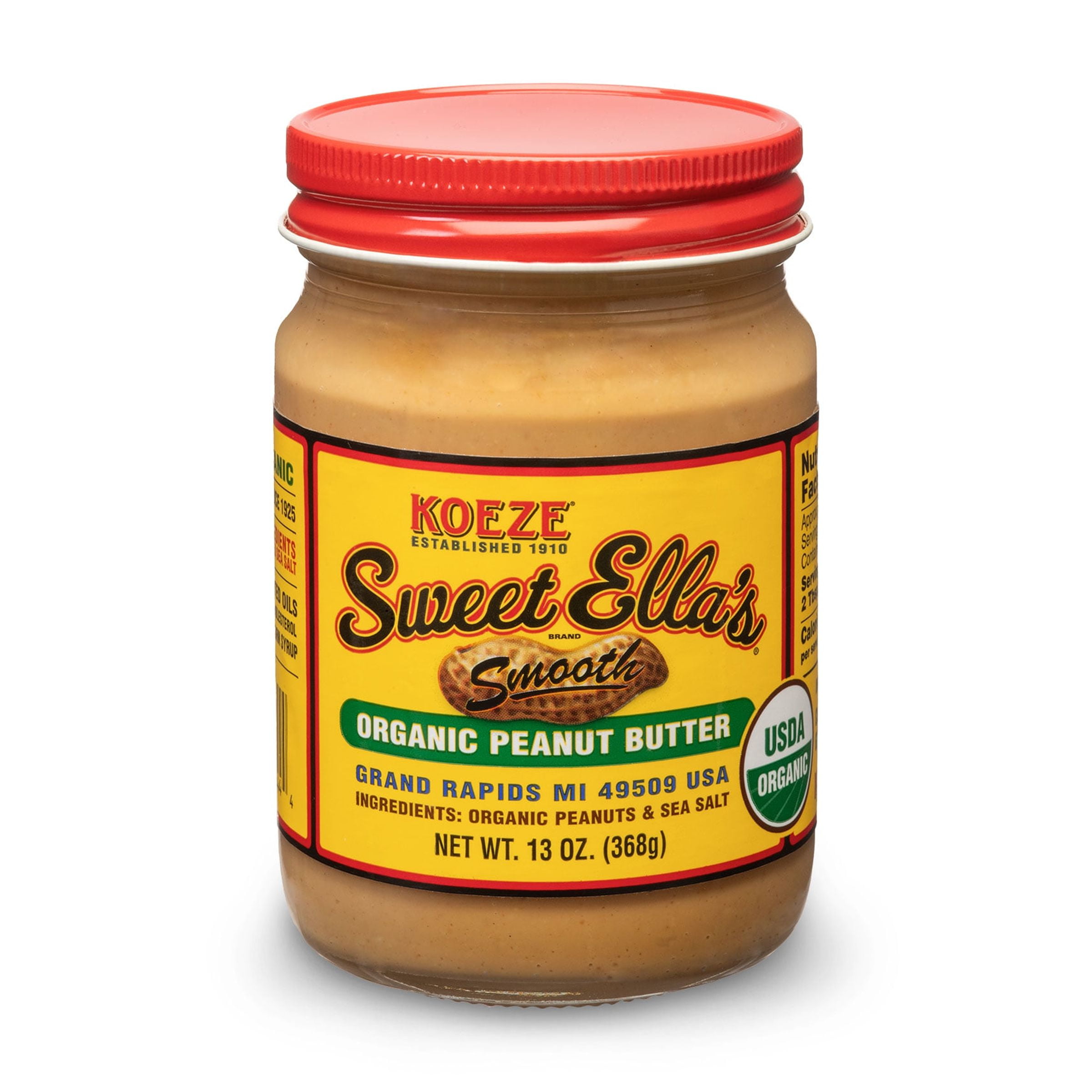 Sweet Ella's Smooth Organic Peanut Butter, Case 6 - 13oz Jars
