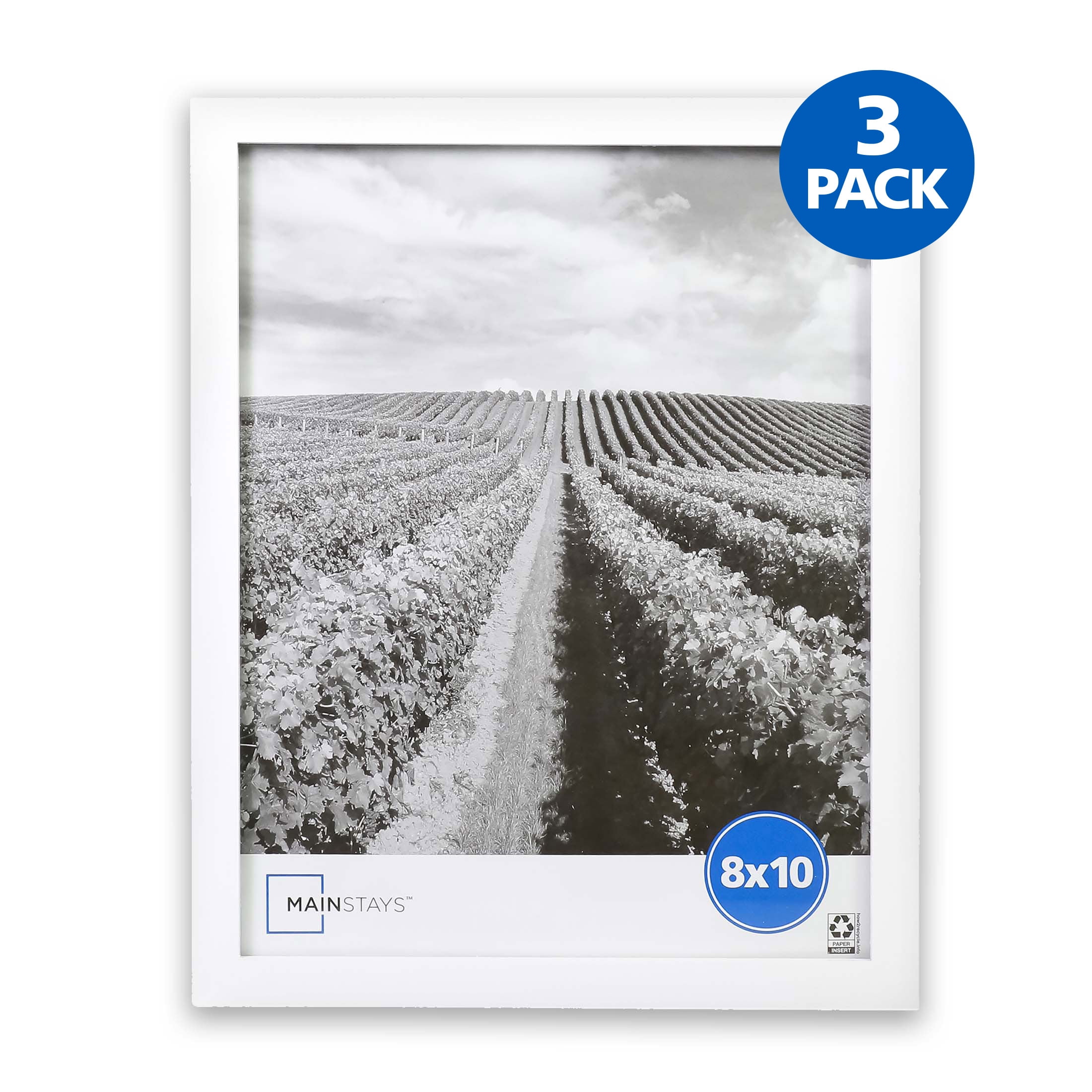 (3 pack) Mainstays - 8x10 Picture Frame - White Gallery Linear Program Tabletop & Wall Photo Frame, Set of 3