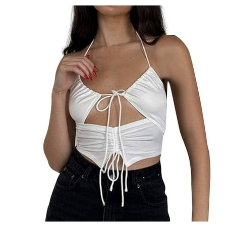 

KDDYLITQ Women s Bra Sexy Bralette Crop Top Halter Seamless Strappy White L