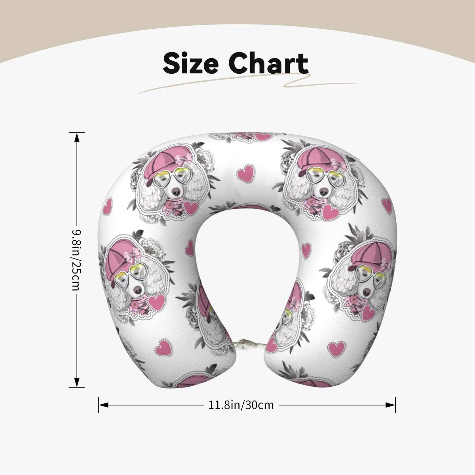 Xecao Cartoon Poodle Dog Print Memory Foam Cervical Neck Pillow Versatile U-Shaped Pillows for Home,Office,Camping,Travelling,Soft Washable Cover