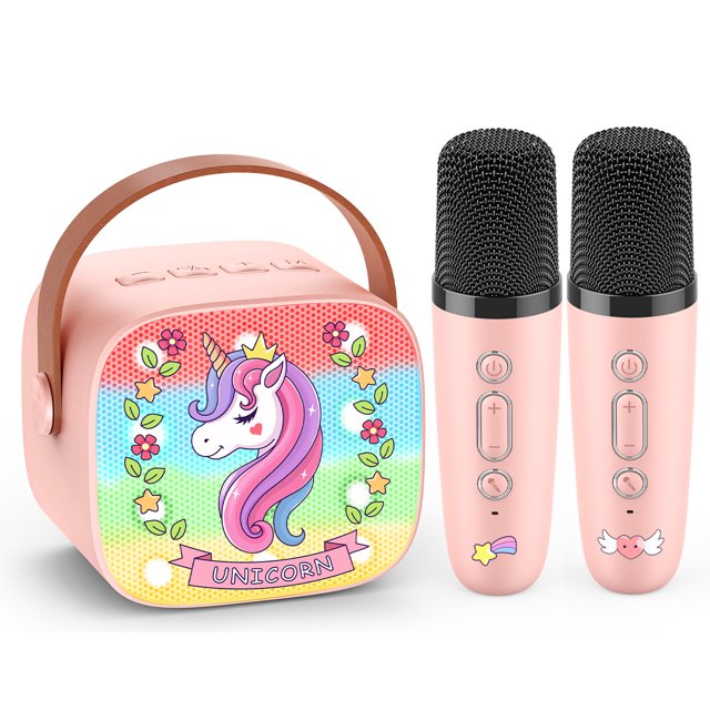 Mini Karaoke Machine for Kids, Birthday Gifts for 3 4 5 6 7 8 9 10 Year Old Girls, 2 Wireless Karaoke Microphones for Kids, Portable Bluetooth Speaker, Gifts for Girls