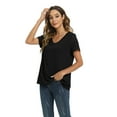 thumbnail image 5 of WBQ Women Shirts V Neck Short Sleeve Cotton Tops T-Shirt Basic Tees, 5 of 8
