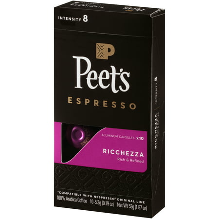 Peet's Coffee Ricchezza Nespresso OriginalLine Compatible Espresso Capsules, Intensity 8, 10