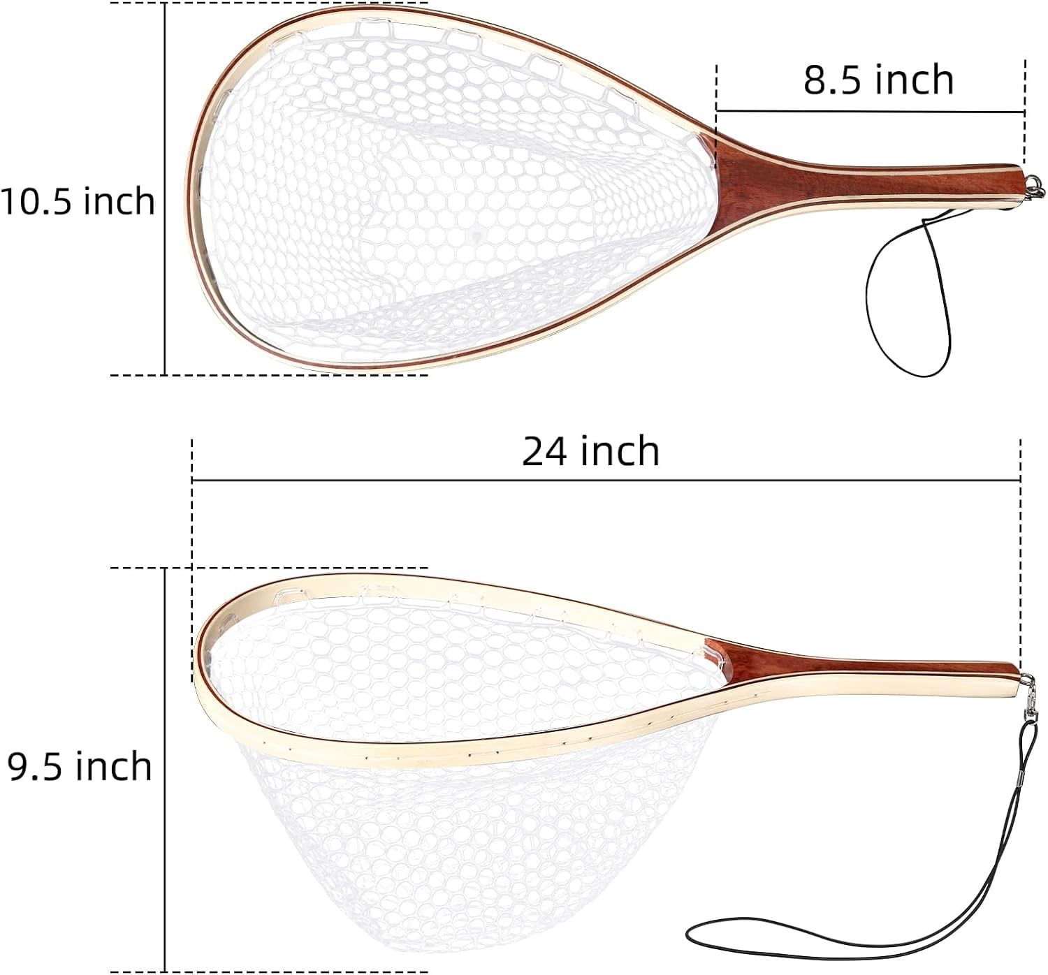 ATENOW Fly Fishing Landing Net Trout Fishing Net, Soft Rubber Catch and Release Fish Net with Wooden Handle Frame, 61.2*27.3*1.8cm