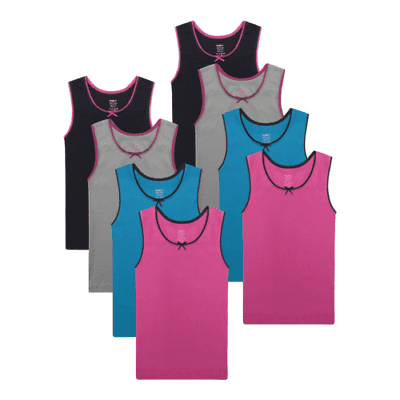 Buyless Fashion Débardeur Sans Étiquette pour Filles Col Rond en Coton avec Bordure et Sangle (Lot de 8)