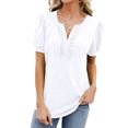 thumbnail image 4 of ZXSXSY Women's Buttons V Neck Puff Short Sleeve Tunic Top, 4 of 6