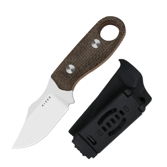 Kizer Beaver 2 Fixed Pocket Knife AEB-L Blade Micarta & G10 Handle With Sheath 1078A4