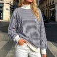 thumbnail image 2 of Unir Women's Color Block Neck Layering Sweatshirt Horizontal Stripe Oversized Rib Long Sleeve Casual Pullover Top 1PC S-XL Plus Size Friendly, 2 of 5
