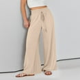 thumbnail image 4 of Pants for Women Women's Casual Fashion Solid Colour Cotton Linen Casual Pants Wide Leg Trousers Sweatpants with Pockets Womens Pants Kagetolytai Beige XL, 4 of 7