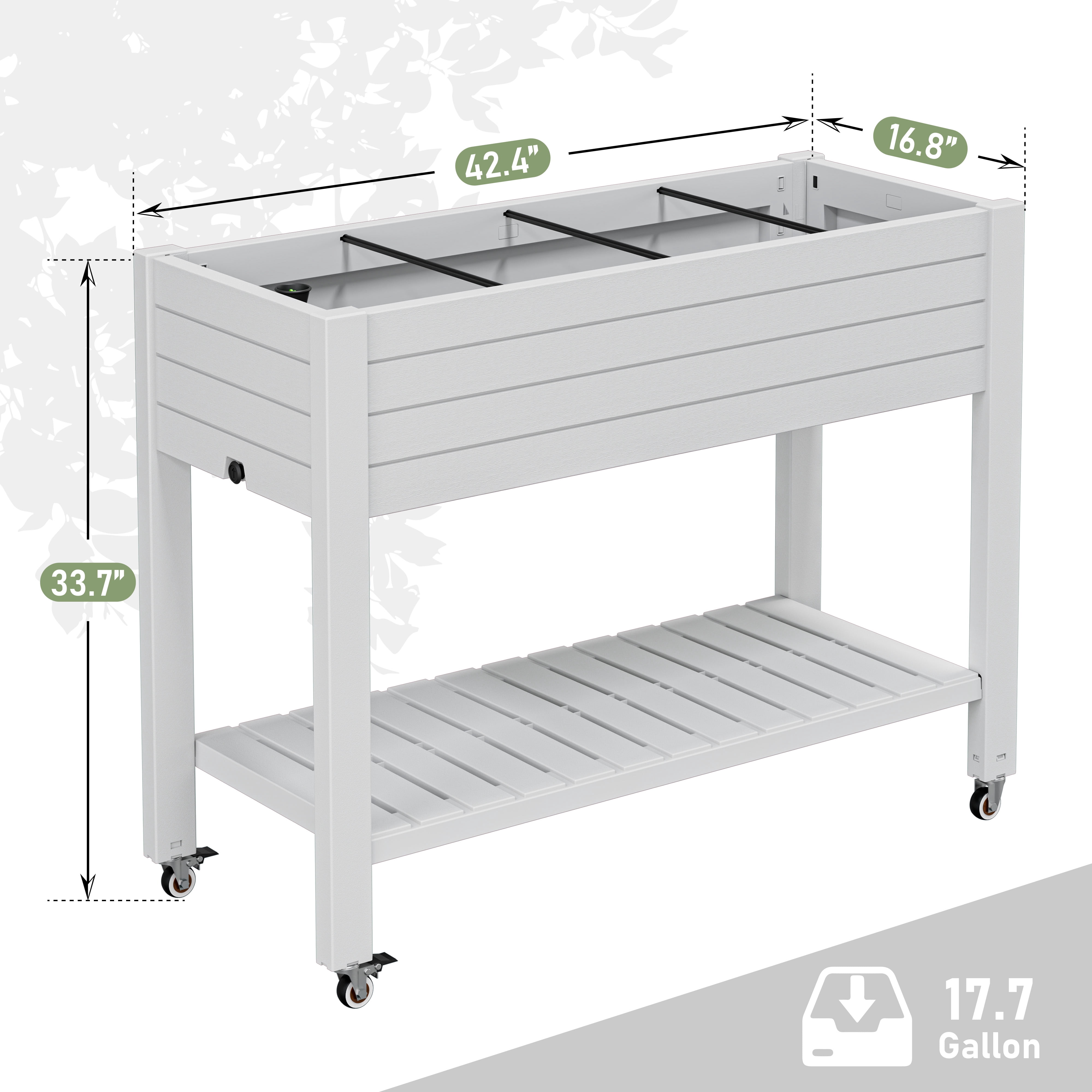 Bifanuo Raised Garden Bed with Wheels - Outdoor Elevated Planter with Weatherproof Resin, Effective Drainage for Backyard, Patio and Balcony, White