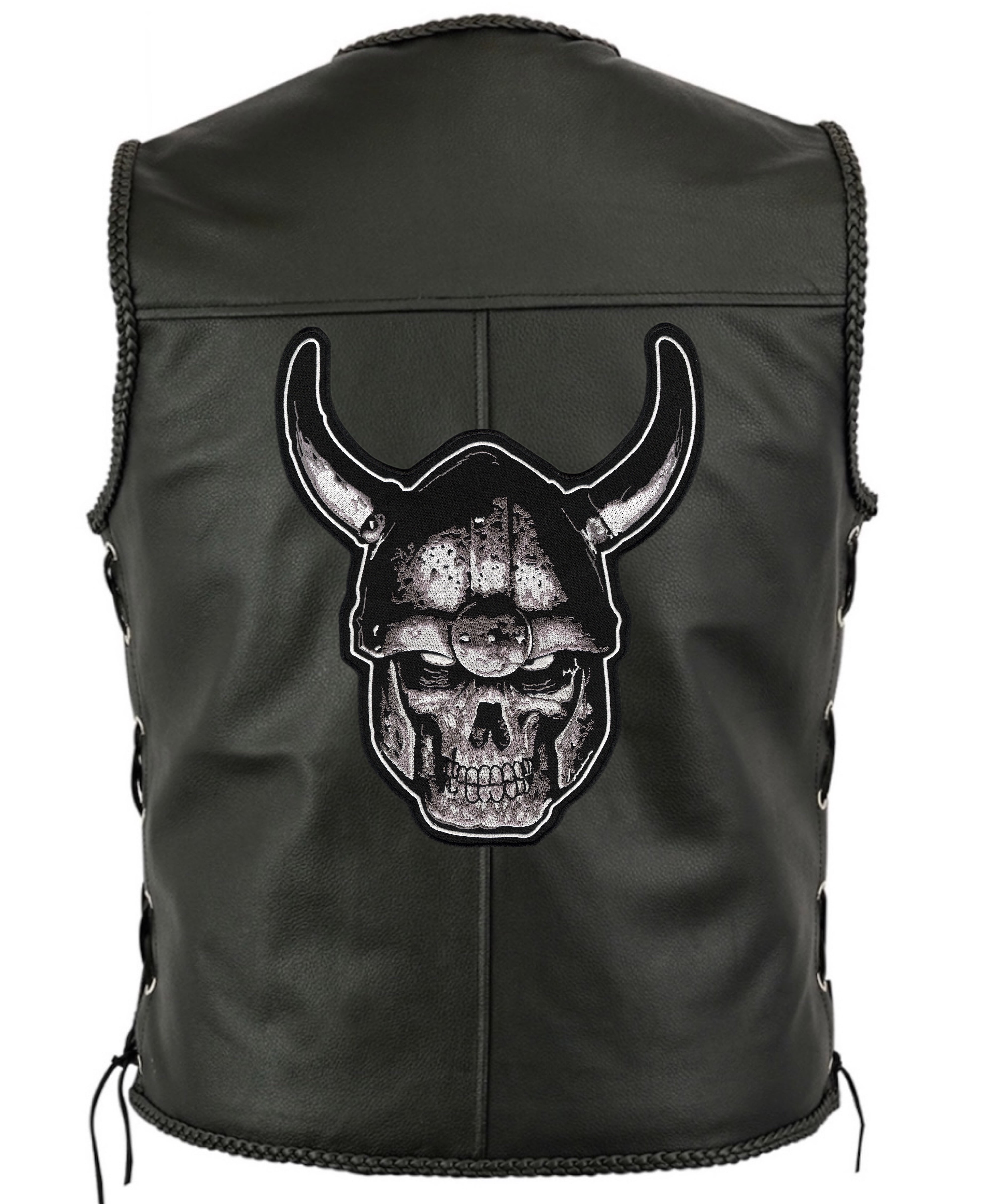Viking Warror Skull Patch 12" | Realistic Metal Halfskull Goth Punk Skeleton Dead Demon Slayer Large Embroidered Center Back Patch Iron On - by Nixon Thread Co.