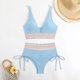 thumbnail image 5 of Trajes de baño Amzcrzy Tankini para mujer, bikini de control de abdomen, bikini de mujer de cintura alta, traje de baño dividido de color con cordón, traje de baño abdominal fruncido azul claro, M, 5 of 9