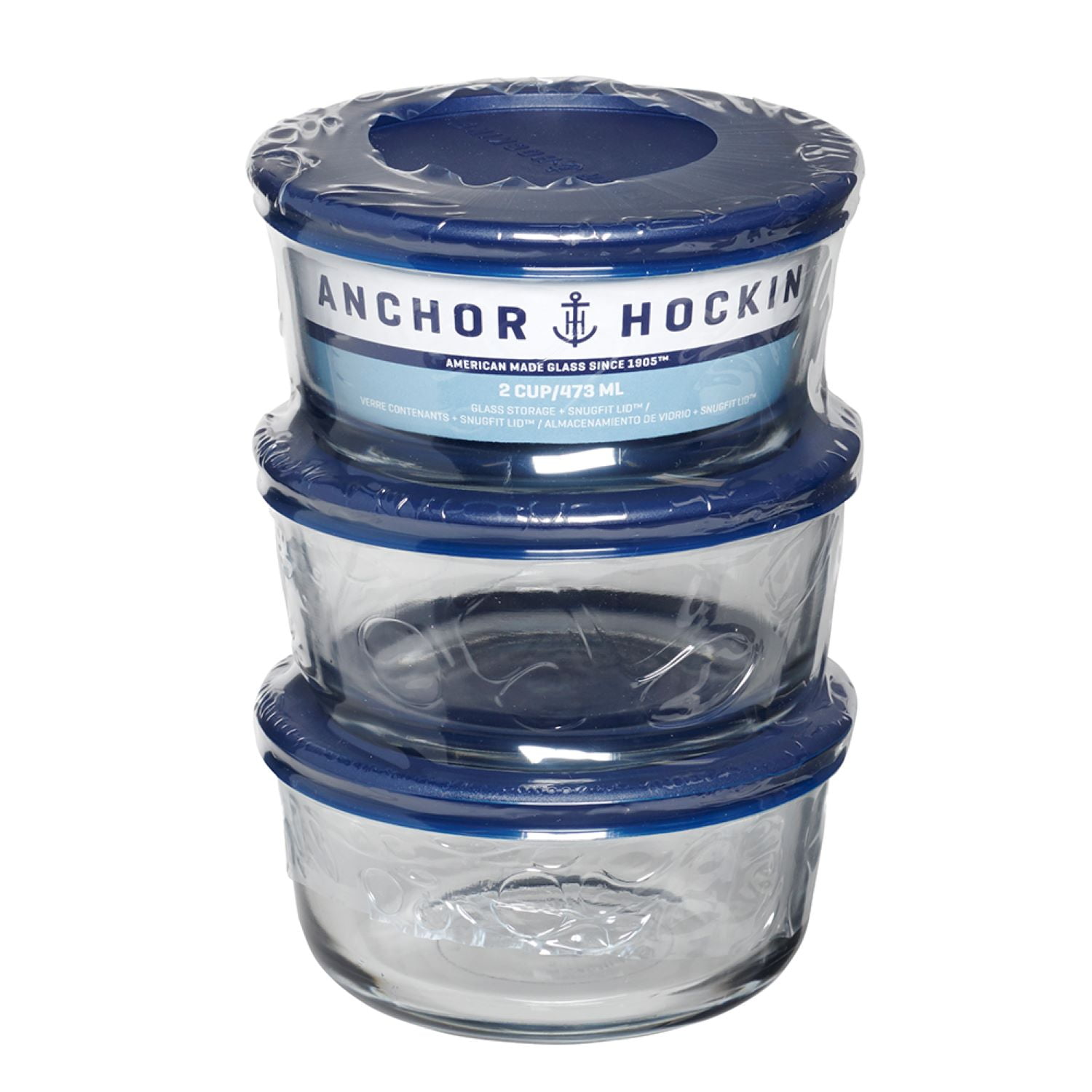 Anchor Hocking Glass Food Storage Containers with Lids, 2 Cup Round, Set of  3 