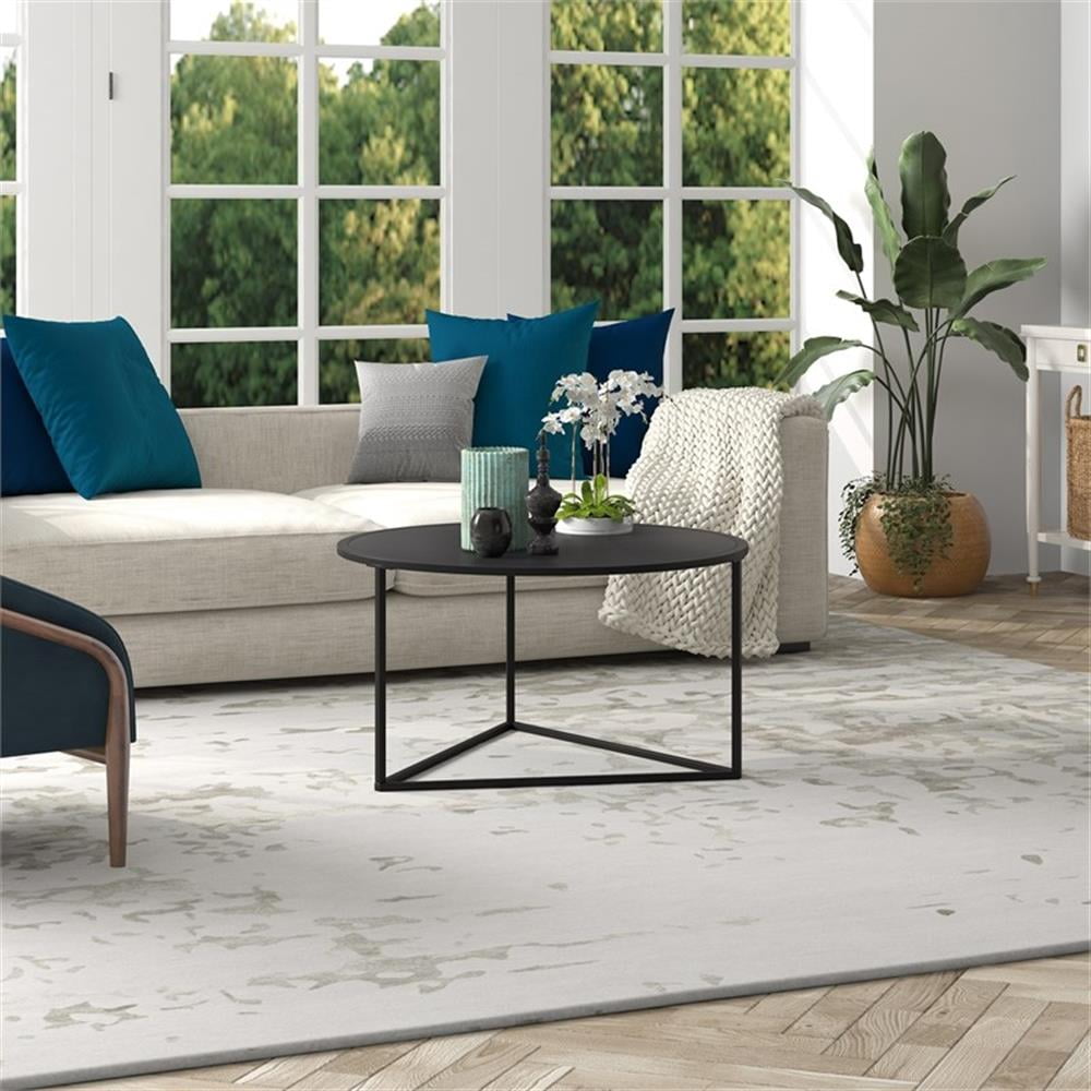 Evelyn&Zoe Jenson 33" Wide Round Coffee Table with Metal Top, Blackened Bronze