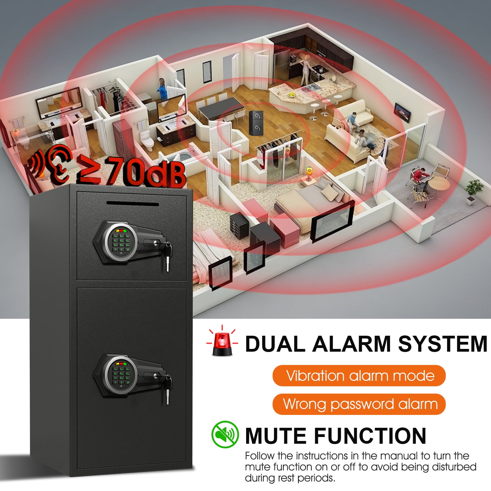 6.0 Cu ft Large Safe Box, Money Safe With Mute Function and LED Light, Digital Keypad Home Safes with Deposit Slot & Dual Alarm System,Security Box for Money Valuables
