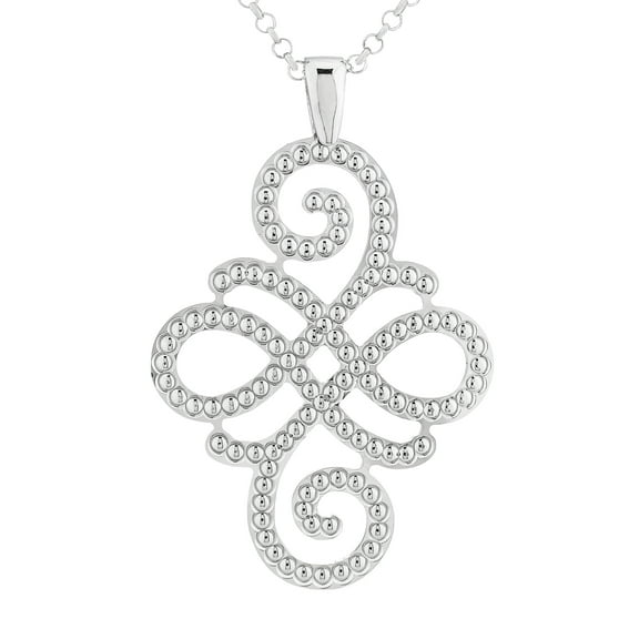 Sterling Silver Rhodium Plated Textured Curl Necklace 18 Inches