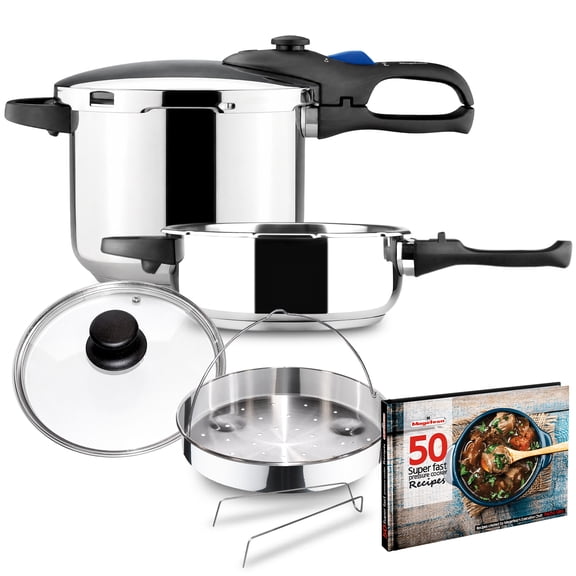Magefesa Favorit Pressure Cooker Set, 3.2 & 6.3 Qt, Stainless Steel, Induction Compatible, 5 Safety Systems