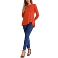 thumbnail image 2 of INSPIRAR CHIC Blusas de Mujer Cuello Redondo de Manga 3/4 con Botones Decorativos y Dobladillo Irregular Estilo Casual S Naranja, 2 of 6