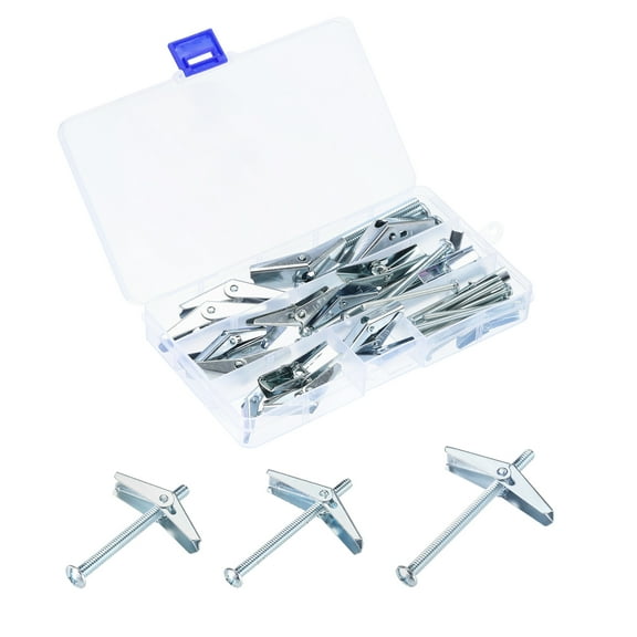 Uxcell 24Pack Spring Toggle Bolt Anchors, 1/8" 3/16" 1/4" 3 Sizes Butterfly Anchors Hollow Wall Round Head Toggle Bolt