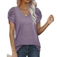 thumbnail image 5 of Bigersell T Shirts for Women Loose Casual Short Sleeve V-Neck Solid Casual Blouse T-shirt Tunic Tops Women Peplum Scoop Neck Short Sleeve Summer Tops Style B27963, Purple S, 5 of 9